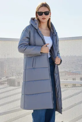 BGD Women Hooded Long Puffer Coat - Grey - Arcadia