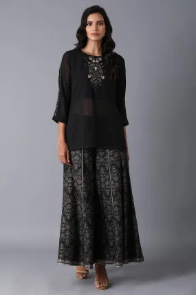 Black Layered kurta-Divided Skirt Set