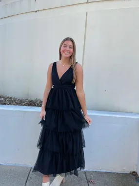 Black Layered Ruffle Maxi Dress