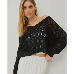 Black V Neck Crochet Top