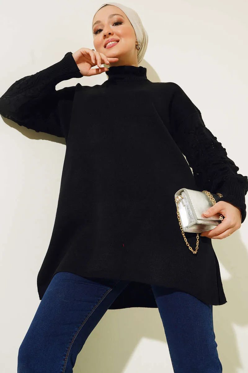 BNG Women Detailed Half Fisherman Collar Sweater Black - Clermont