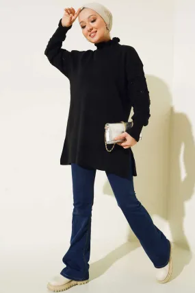 BNG Women Detailed Half Fisherman Collar Sweater Black - Clermont