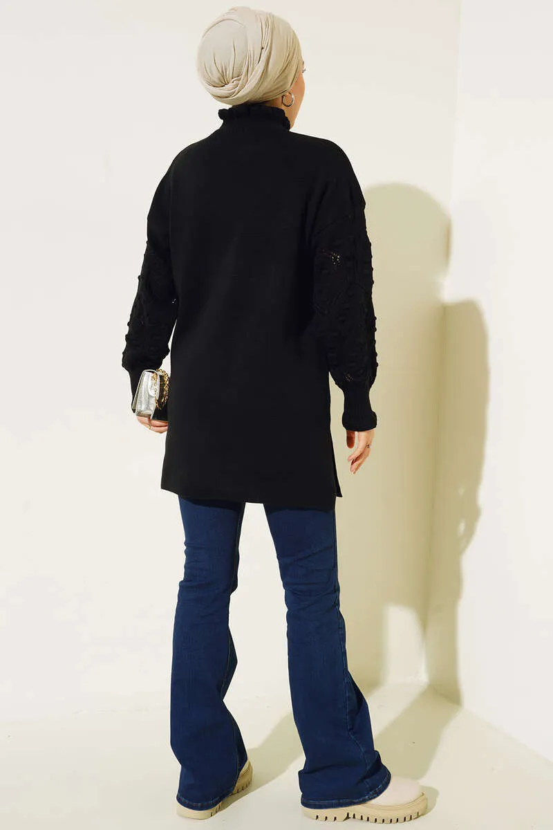 BNG Women Detailed Half Fisherman Collar Sweater Black - Clermont