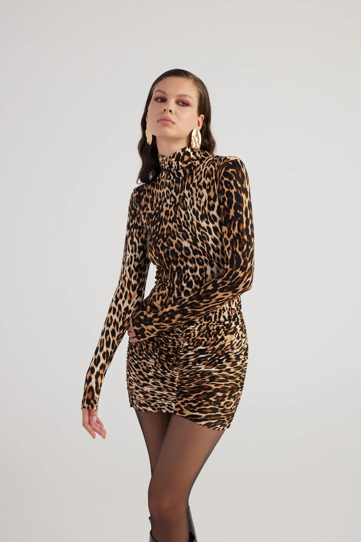 Britney Leopard Print Dress Coffee