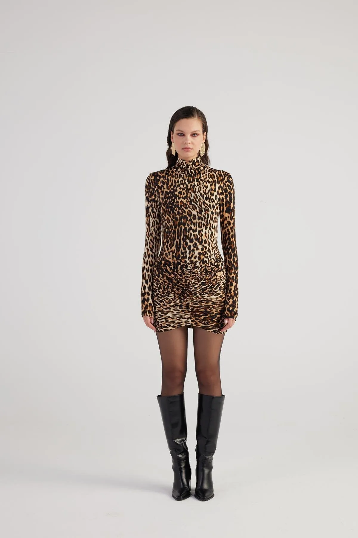 Britney Leopard Print Dress Coffee