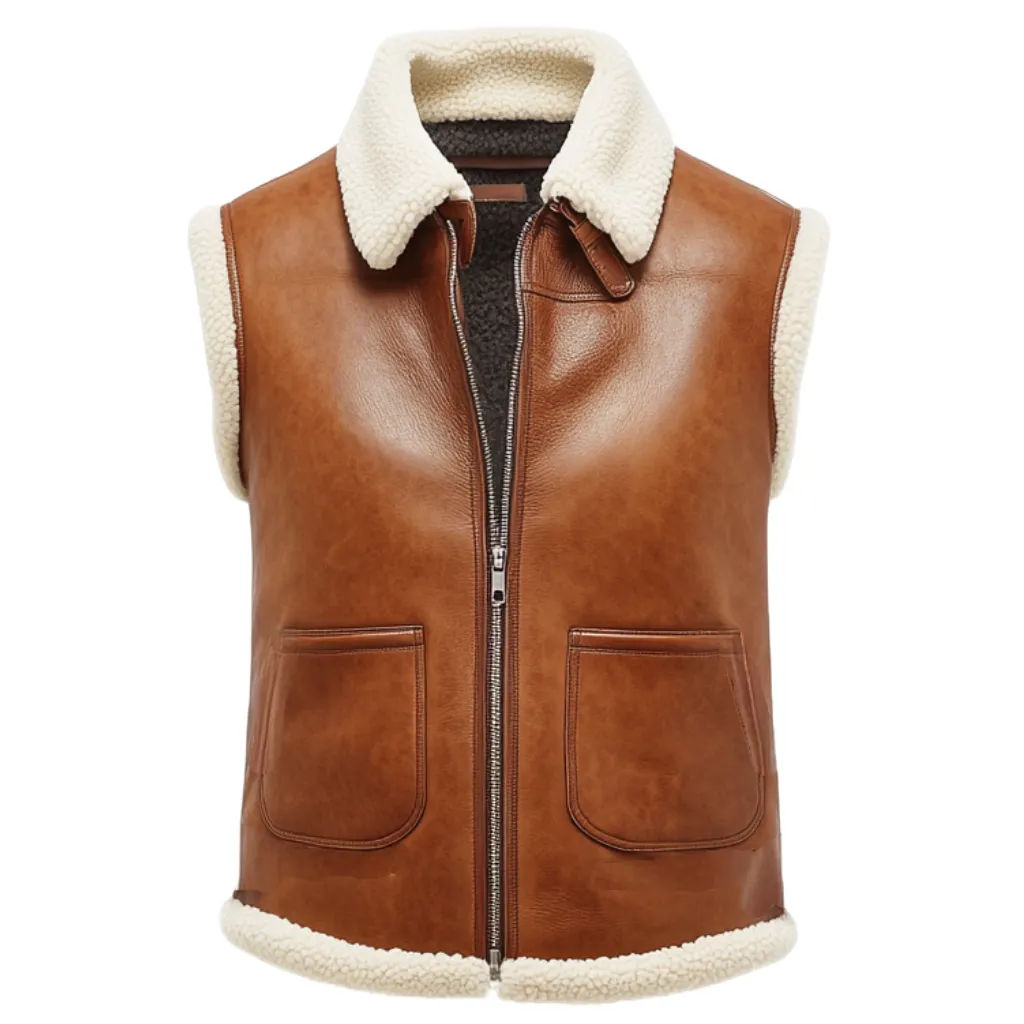 Brown Shearling-Lined Leather Vest – Warm Style in Handcrafted Leather | El Zoro