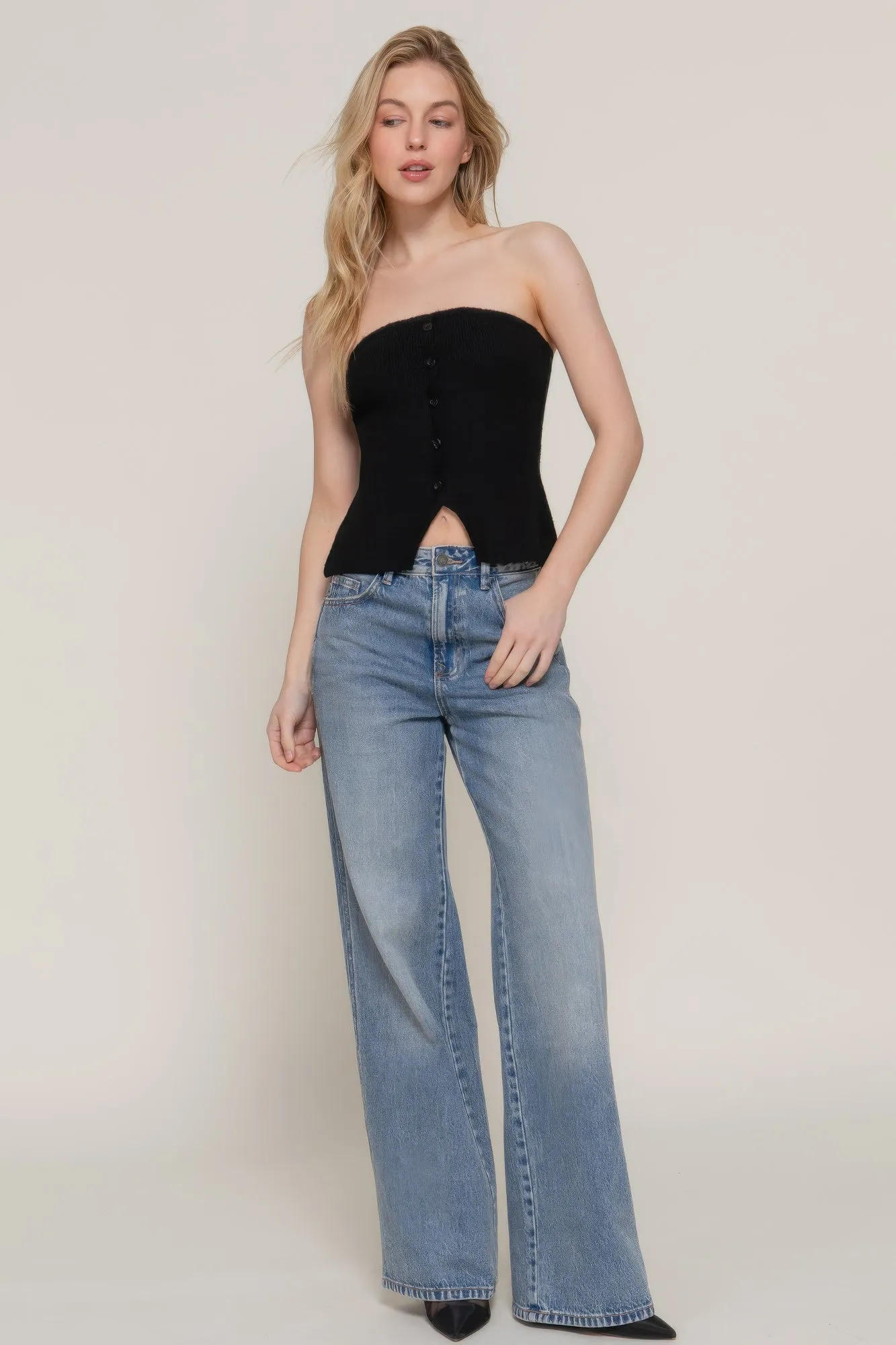 Button Down Tube Spring Sweater