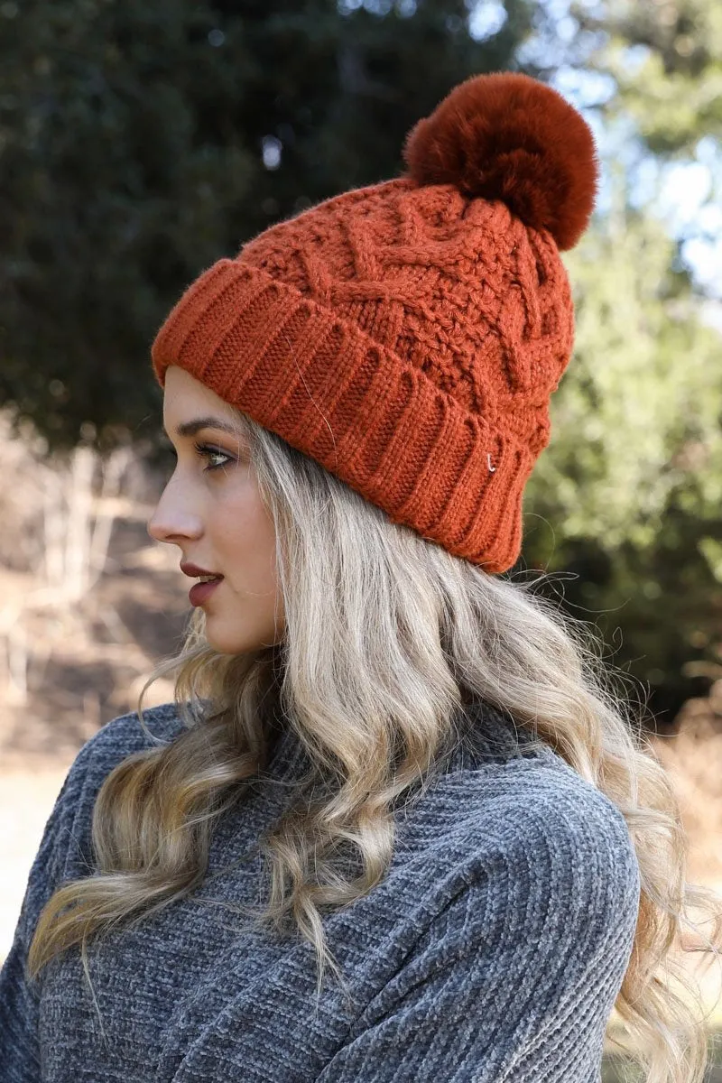 Cable Knit Pom Beanie