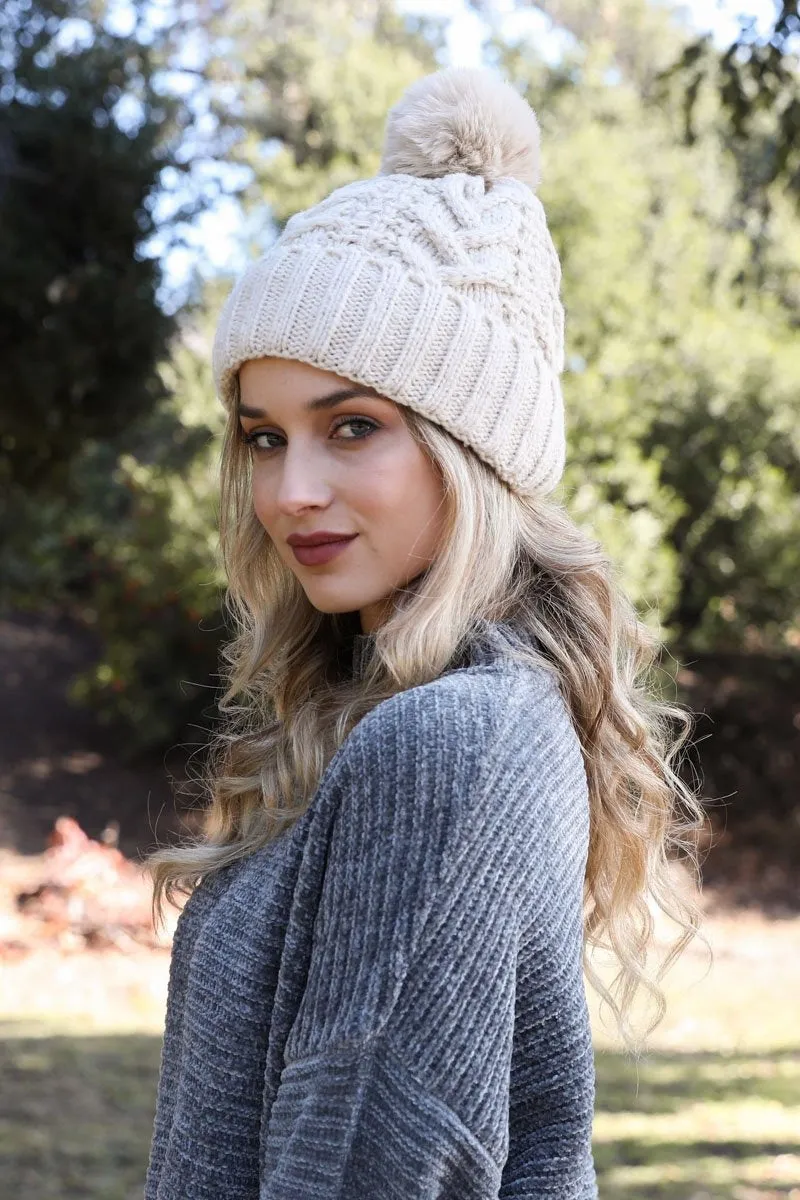 Cable Knit Pom Beanie