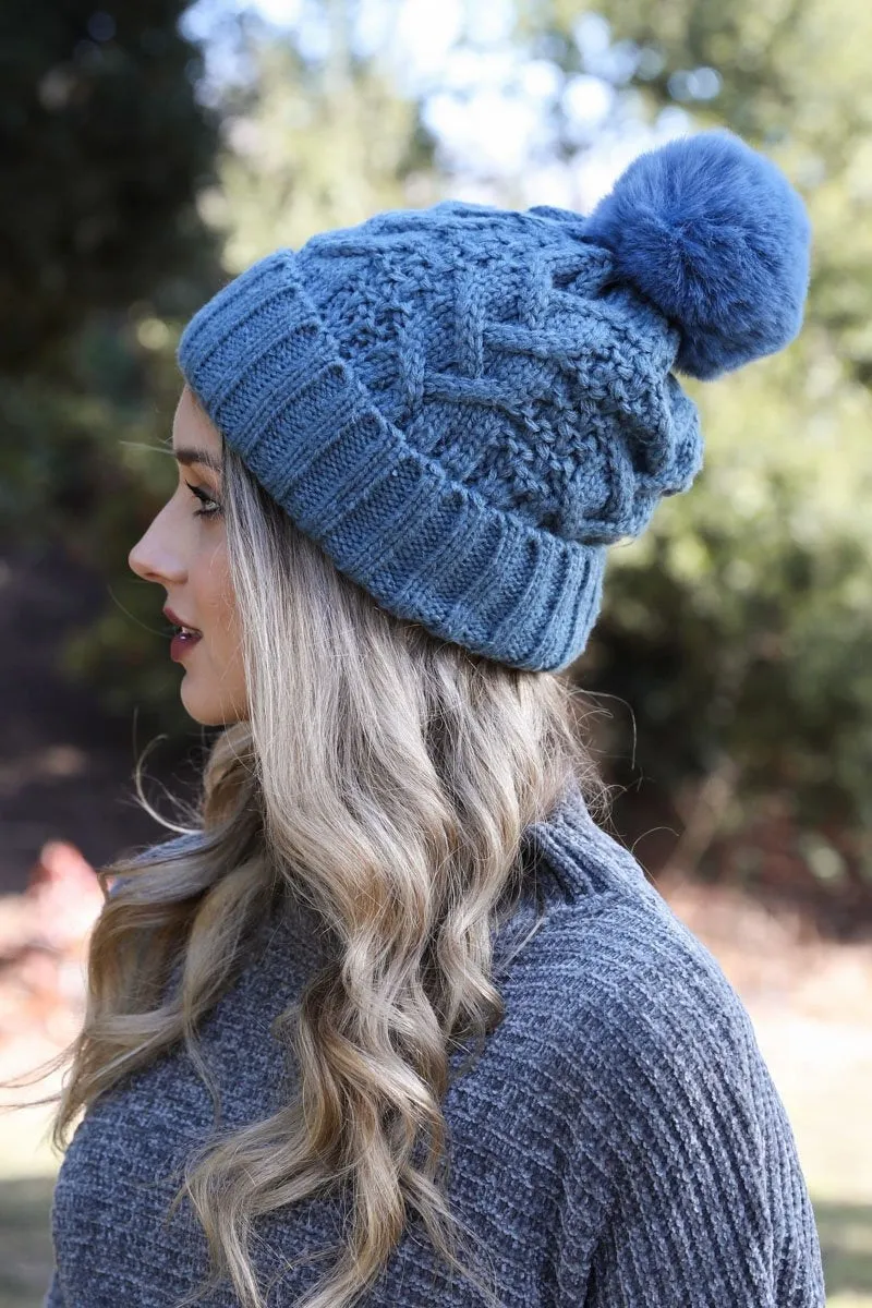 Cable Knit Pom Beanie