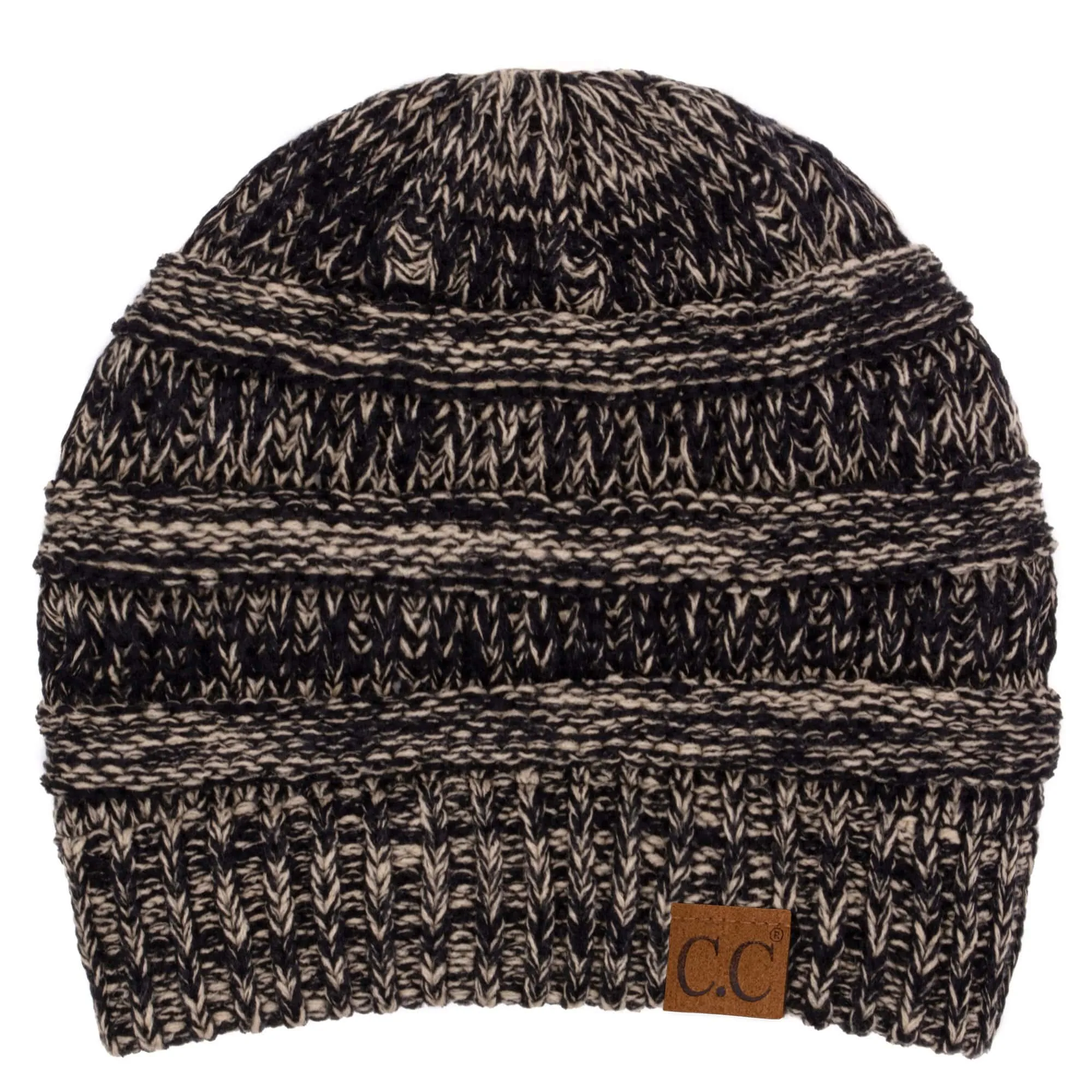 C.C YJ800 - Trendy Warm Chunky Soft Stretch Two-Toned Cable Knit Beanie Skully