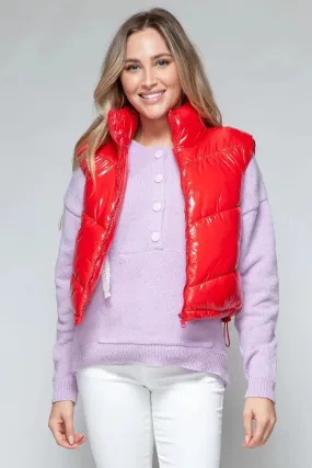 Chic Shiny Quilted Turtleneck Vest with Zip Closure