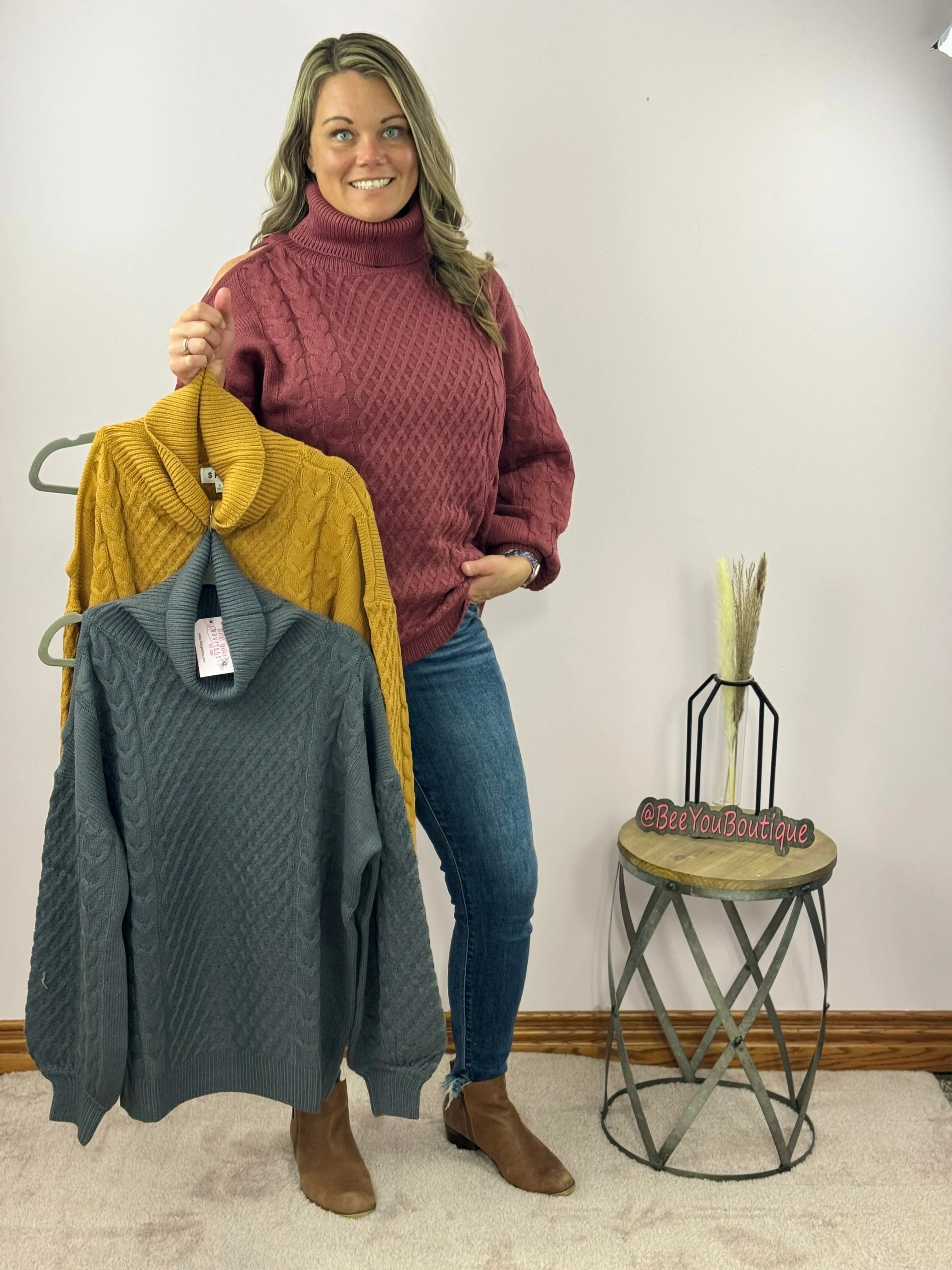Cold Shoulder Turtleneck Sweater