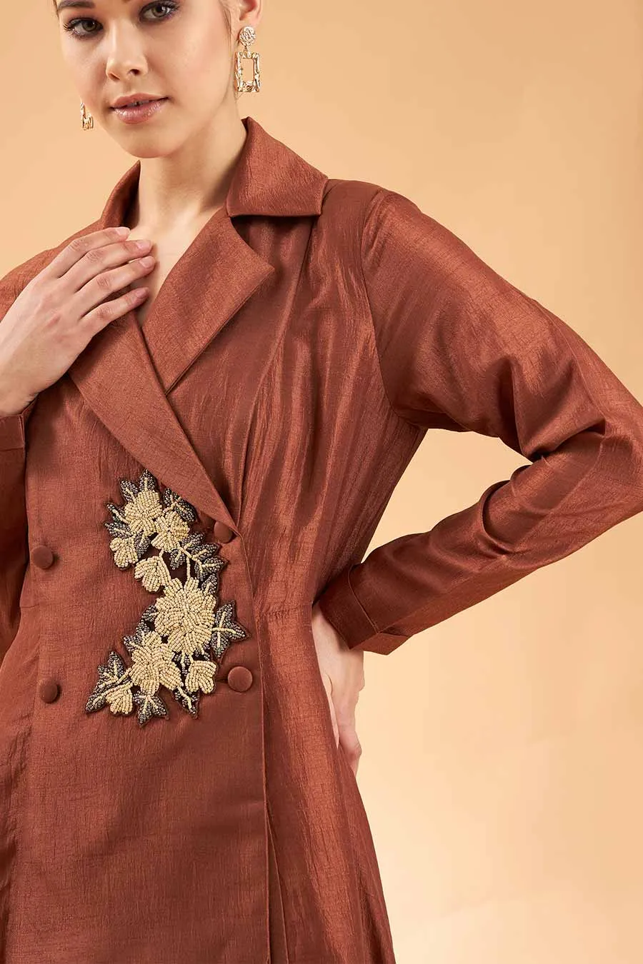 Copper Matka Silk Ornated Co-Ord Set