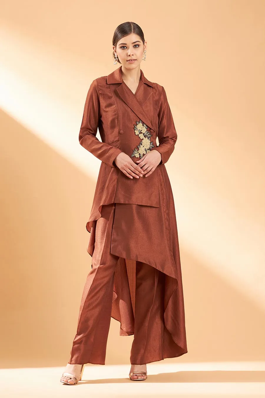 Copper Matka Silk Ornated Co-Ord Set