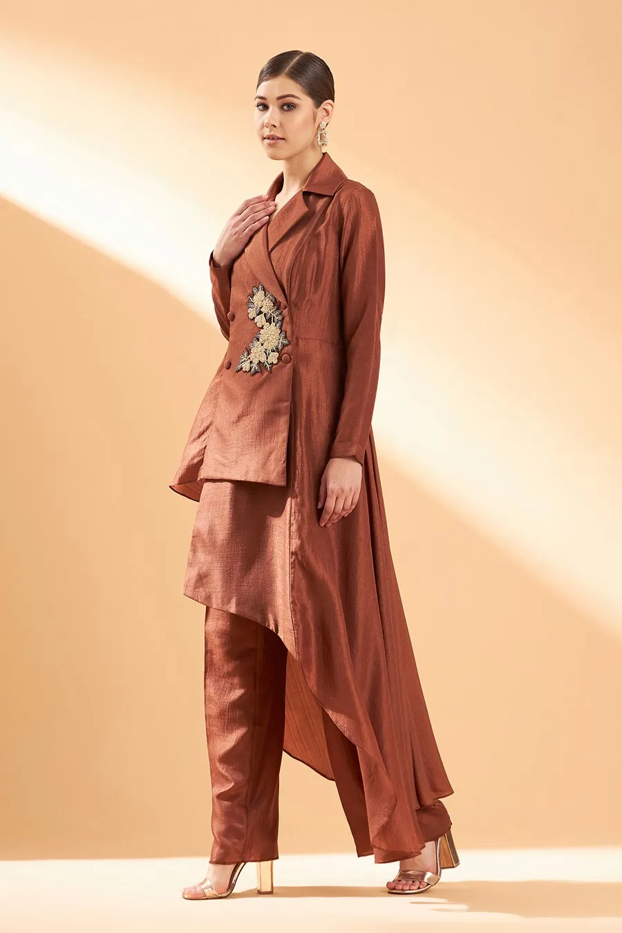 Copper Matka Silk Ornated Co-Ord Set