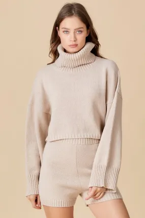 Cream Turtleneck Ribbed Slv Sweater