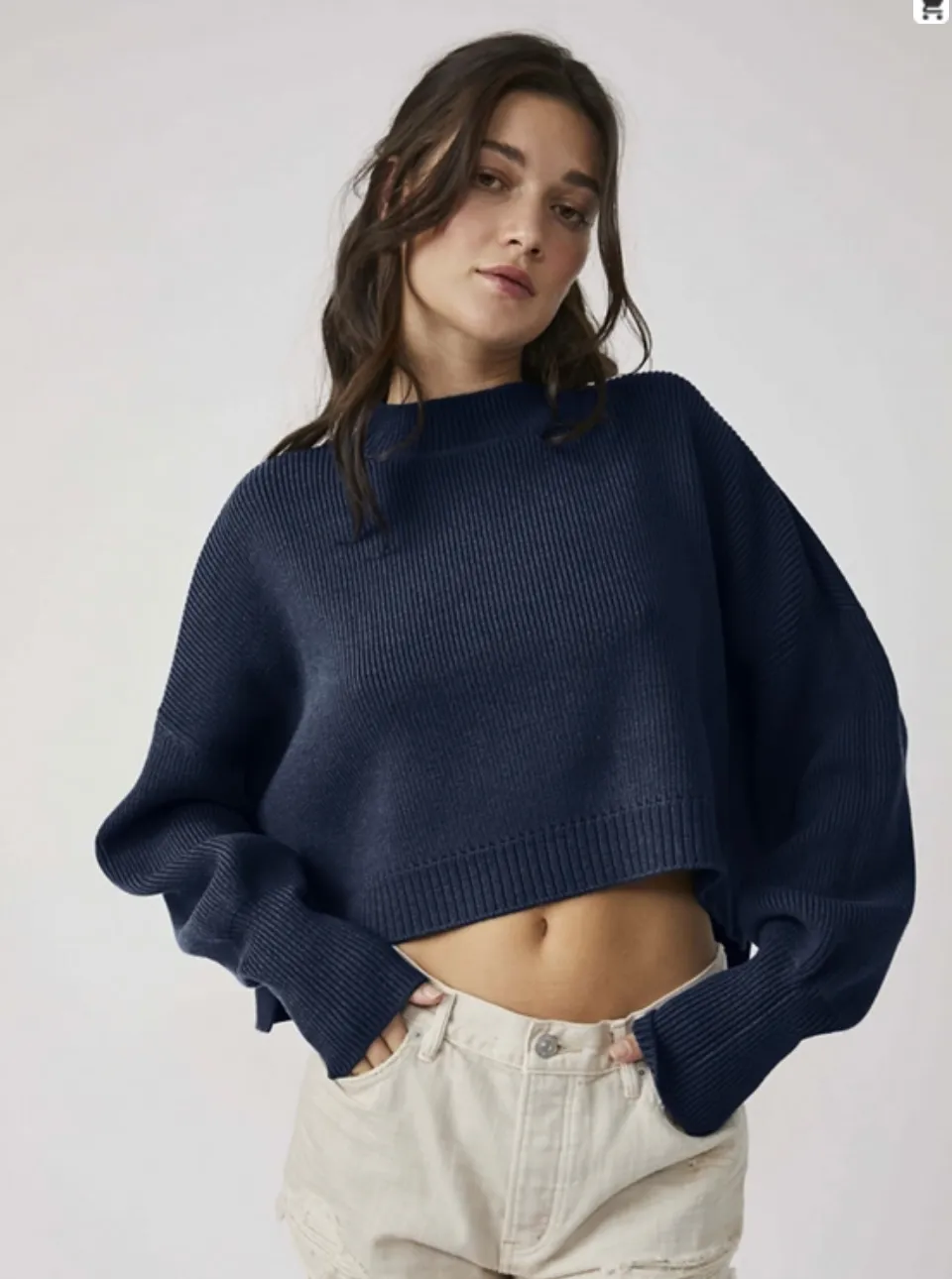 Easy Street Crop Pull Over in Navy