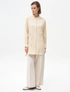 Embroidery Applique Waffle Tunic Cream