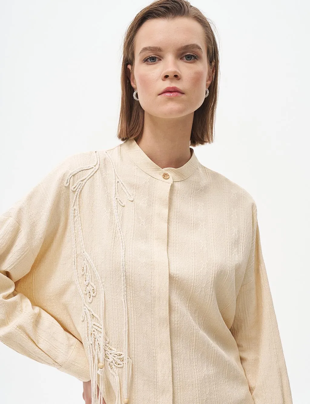 Embroidery Applique Waffle Tunic Cream