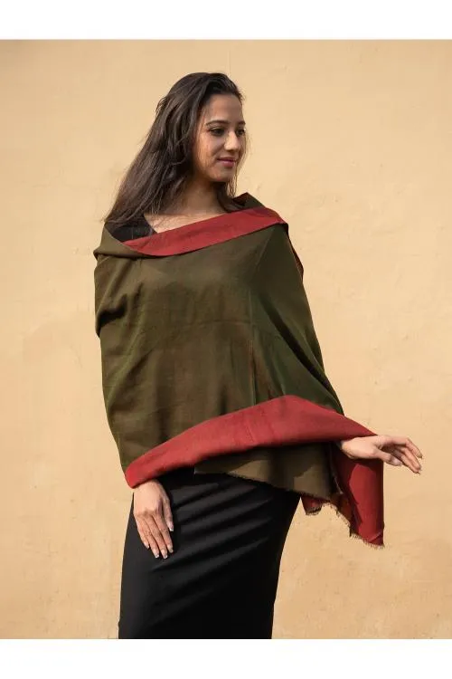 Exclusive Reversible Soft Kashmiri Wool Stole - Deep Red & Olive