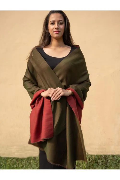 Exclusive Reversible Soft Kashmiri Wool Stole - Deep Red & Olive