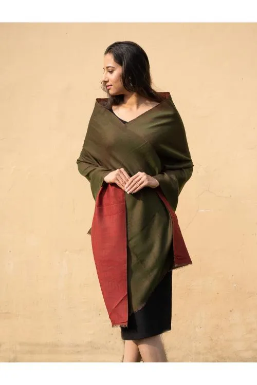 Exclusive Reversible Soft Kashmiri Wool Stole - Deep Red & Olive