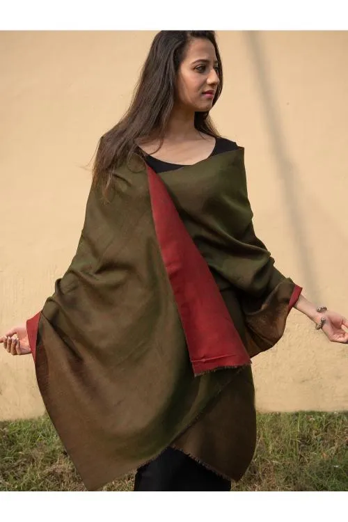 Exclusive Reversible Soft Kashmiri Wool Stole - Deep Red & Olive