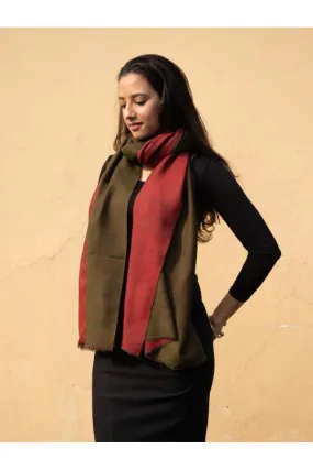 Exclusive Reversible Soft Kashmiri Wool Stole - Deep Red & Olive