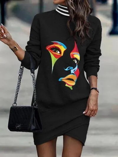 Extraordinary Long Sleeve Turtleneck Mini Dress