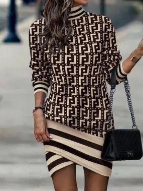 Extraordinary Long Sleeve Turtleneck Mini Dress