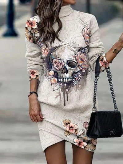 Extraordinary Long Sleeve Turtleneck Mini Dress