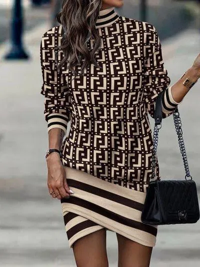 Extraordinary Long Sleeve Turtleneck Mini Dress