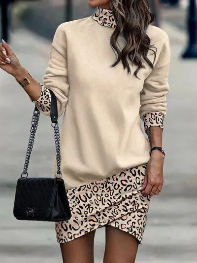 Extraordinary Long Sleeve Turtleneck Mini Dress