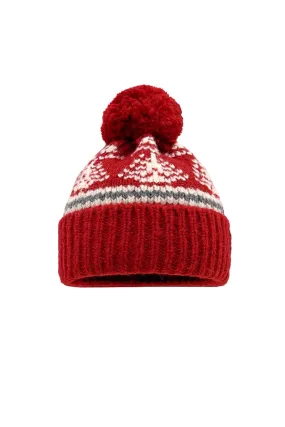 Fair Isle Rib Knit Pom Pom Beanie