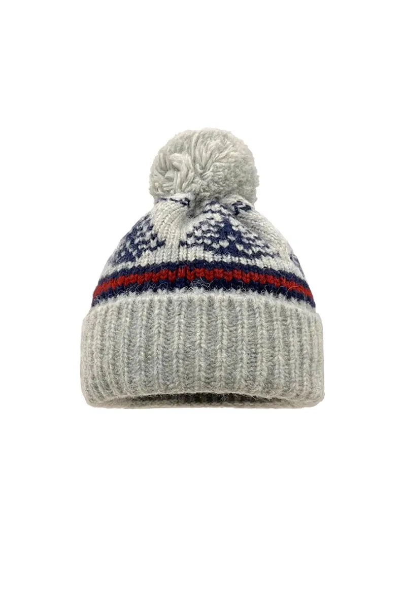 Fair Isle Rib Knit Pom Pom Beanie
