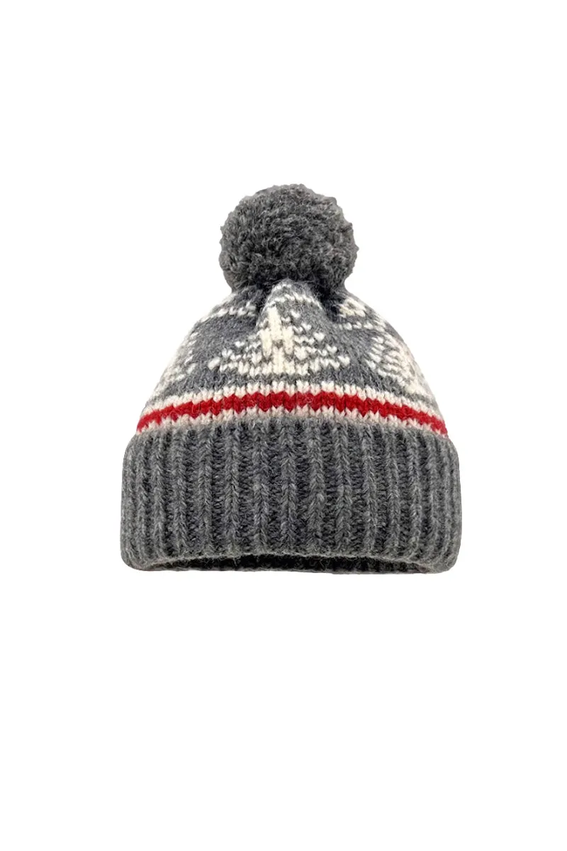 Fair Isle Rib Knit Pom Pom Beanie