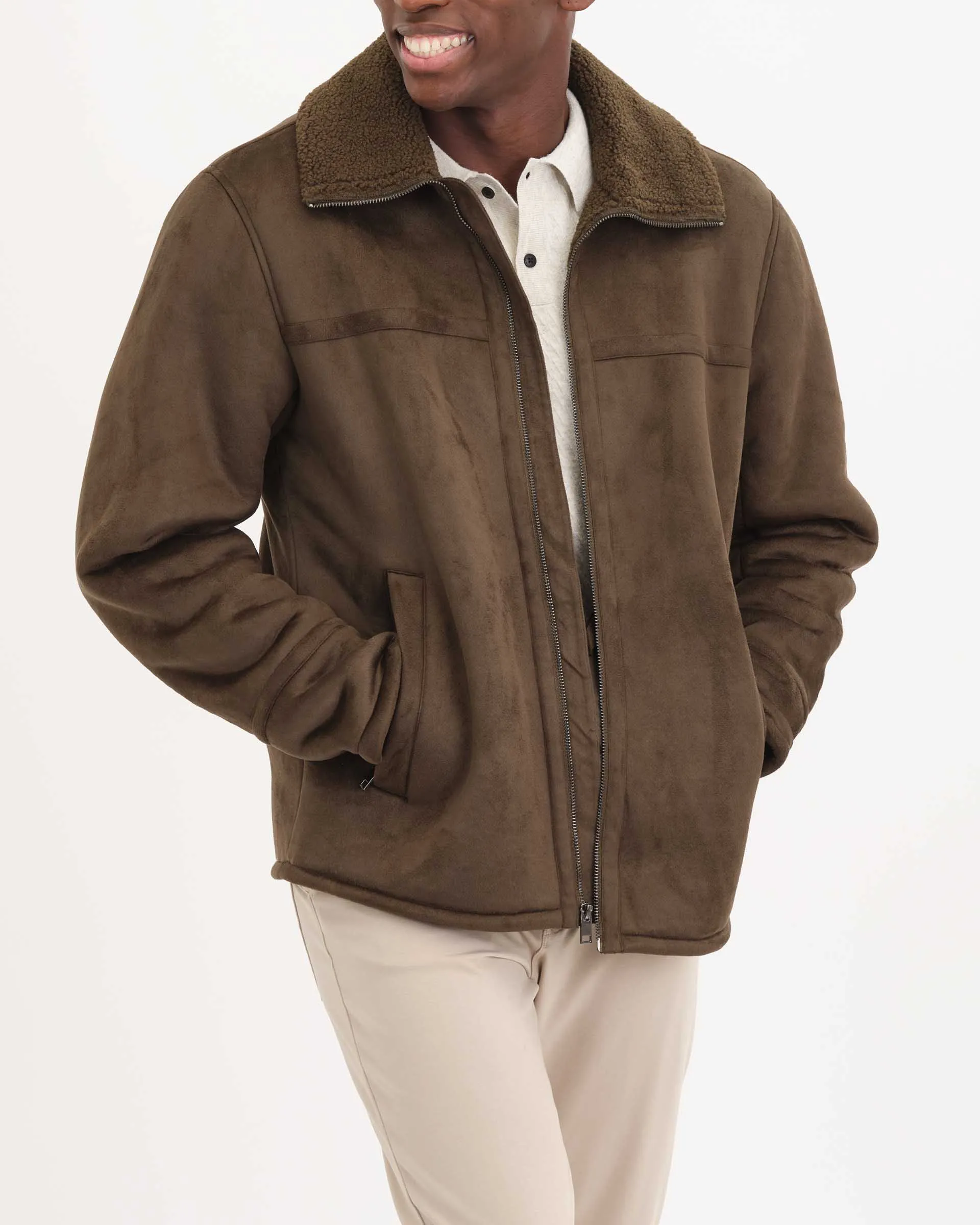 Faux Suede Zip Front Jacket