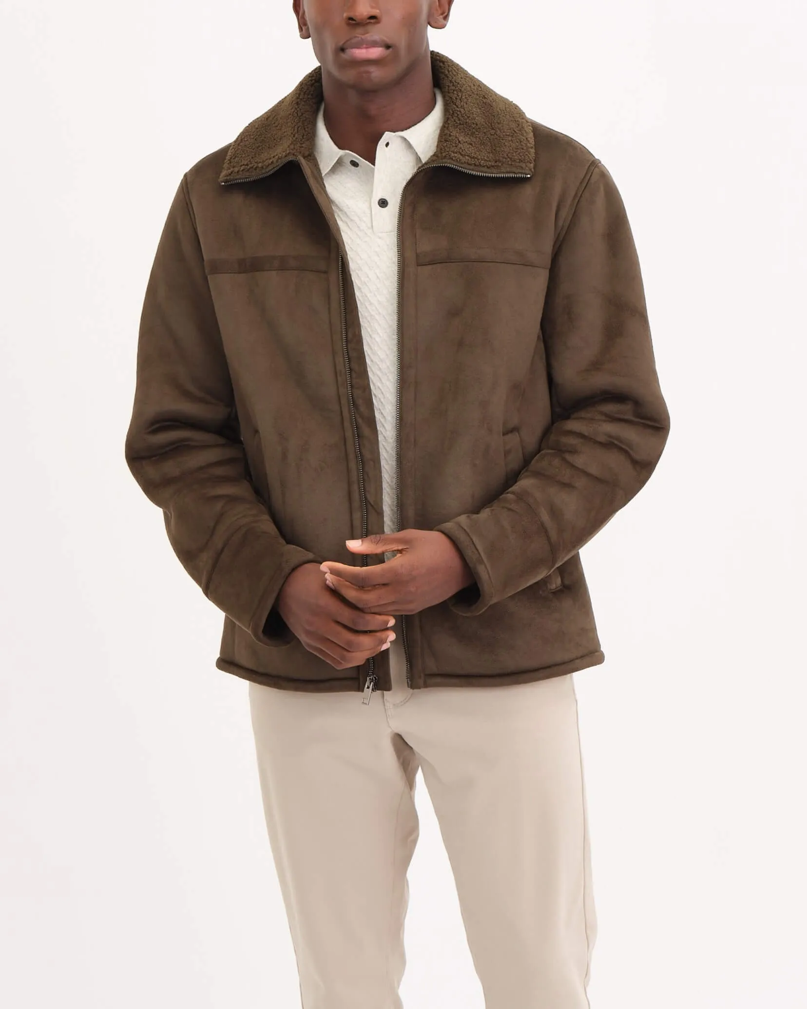 Faux Suede Zip Front Jacket