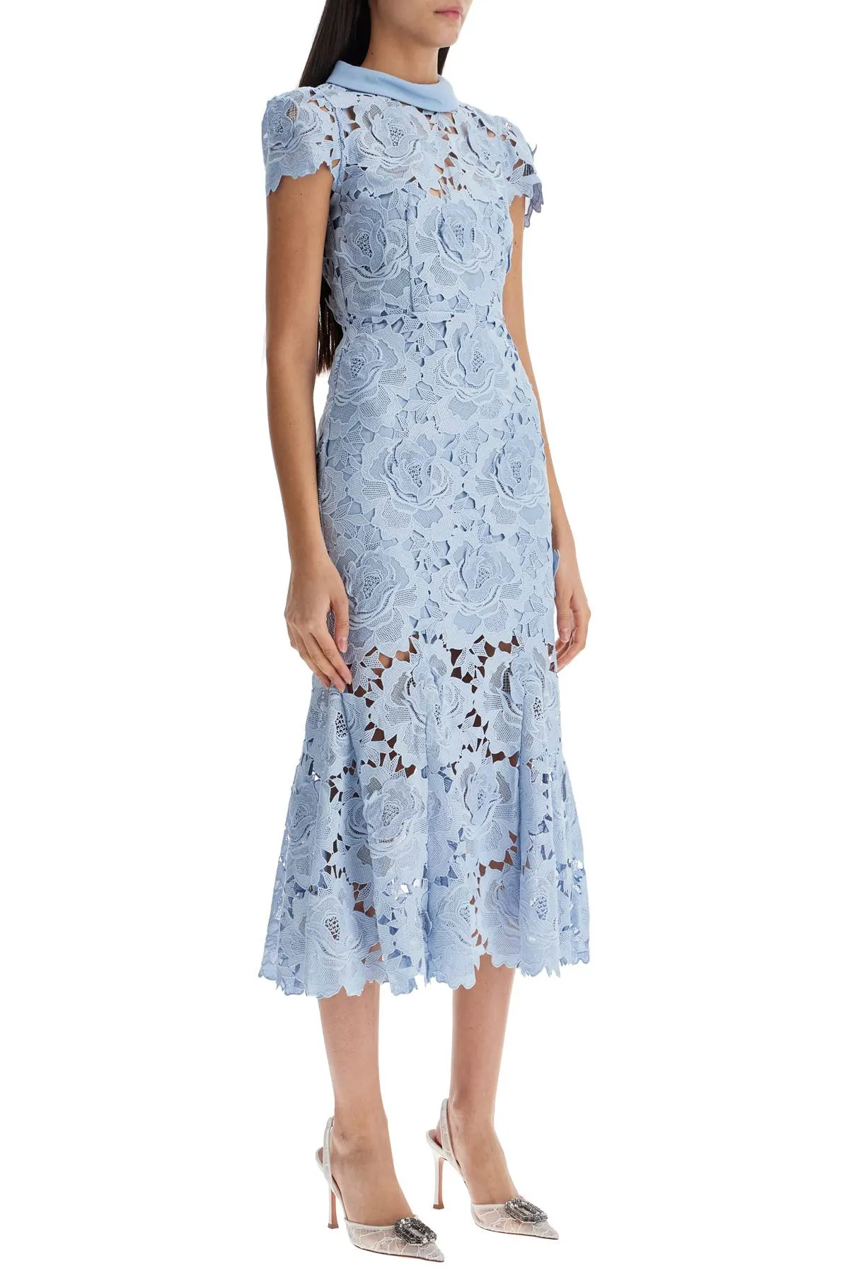 floral lace midi dress with eight RS25 911M BL BLUE