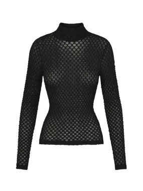 Frame Mesh Lace Turtleneck in Noir