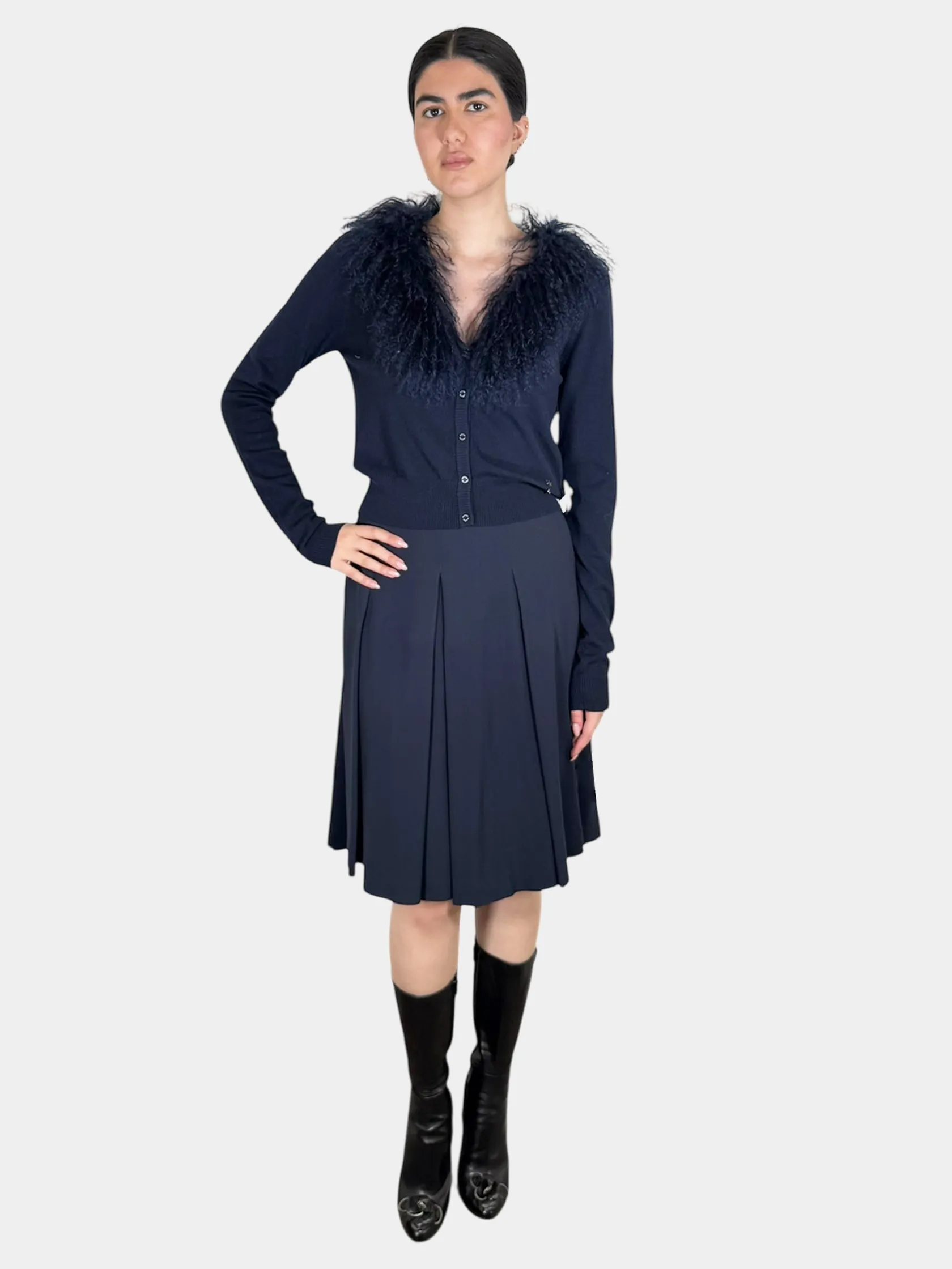 Fur Collar Button-Up Cardigan - Size XL