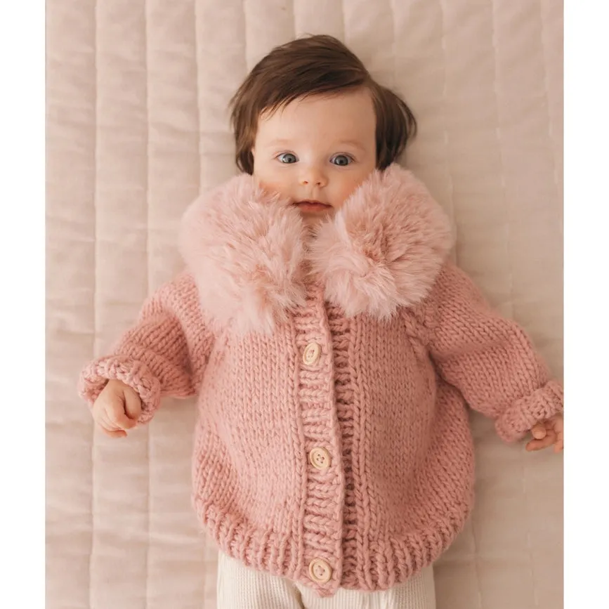 Fur Collar Rosy Cardigan Sweater For Baby & Toddler