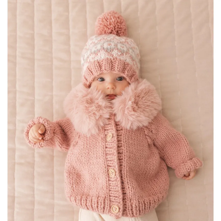 Fur Collar Rosy Cardigan Sweater For Baby & Toddler