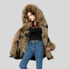 Genuine Raccoon Fur Collar Fox Fur Liner Jacket