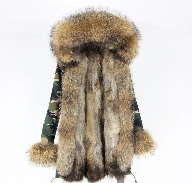 Genuine Raccoon Fur Collar Fox Fur Liner Jacket