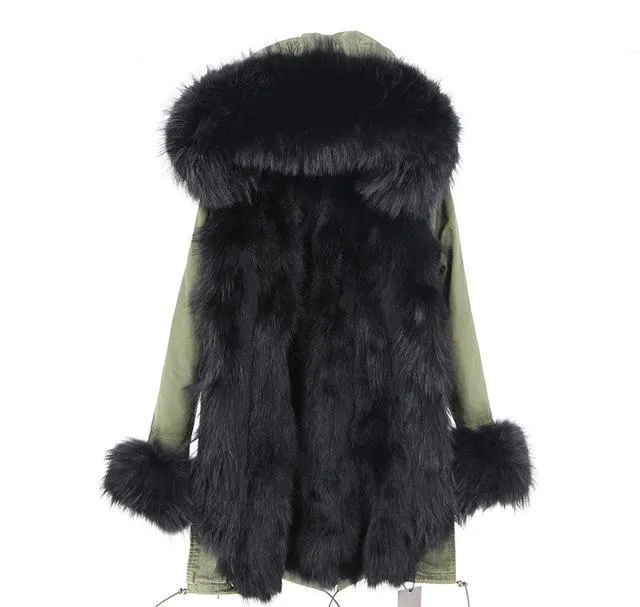 Genuine Raccoon Fur Collar Fox Fur Liner Jacket