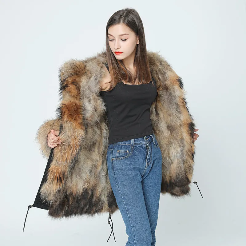 Genuine Raccoon Fur Collar Fox Fur Liner Jacket