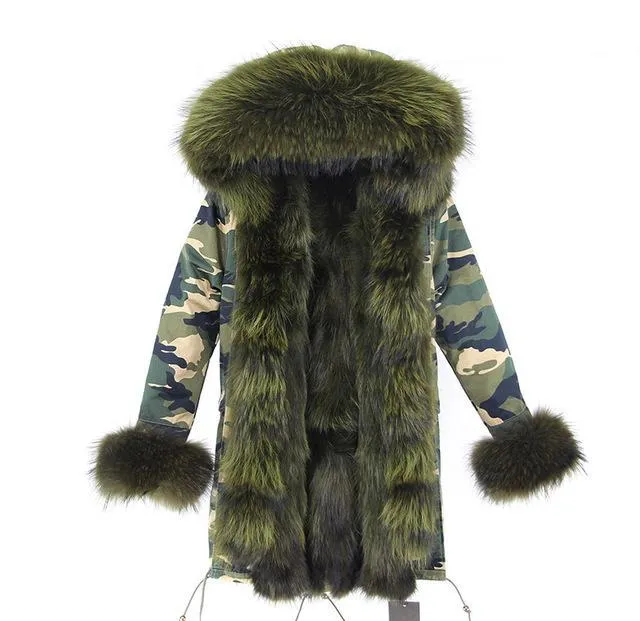 Genuine Raccoon Fur Collar Fox Fur Liner Jacket