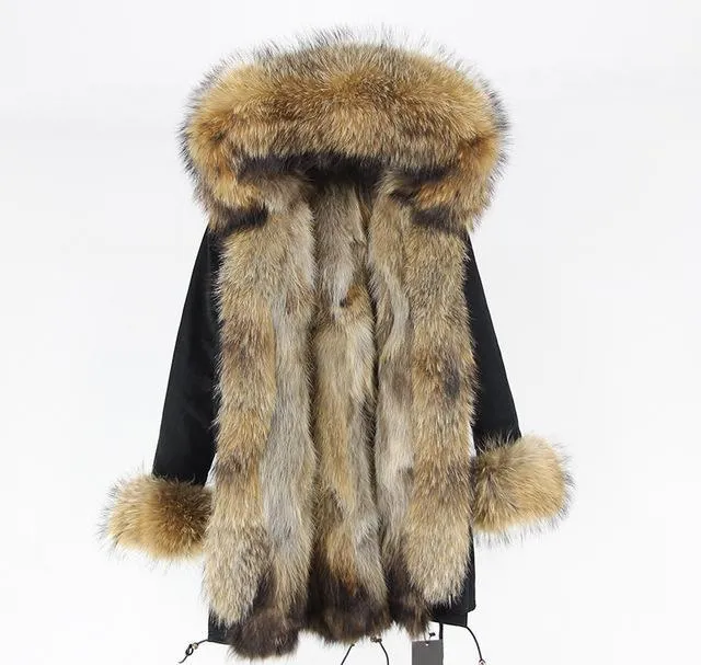 Genuine Raccoon Fur Collar Fox Fur Liner Jacket